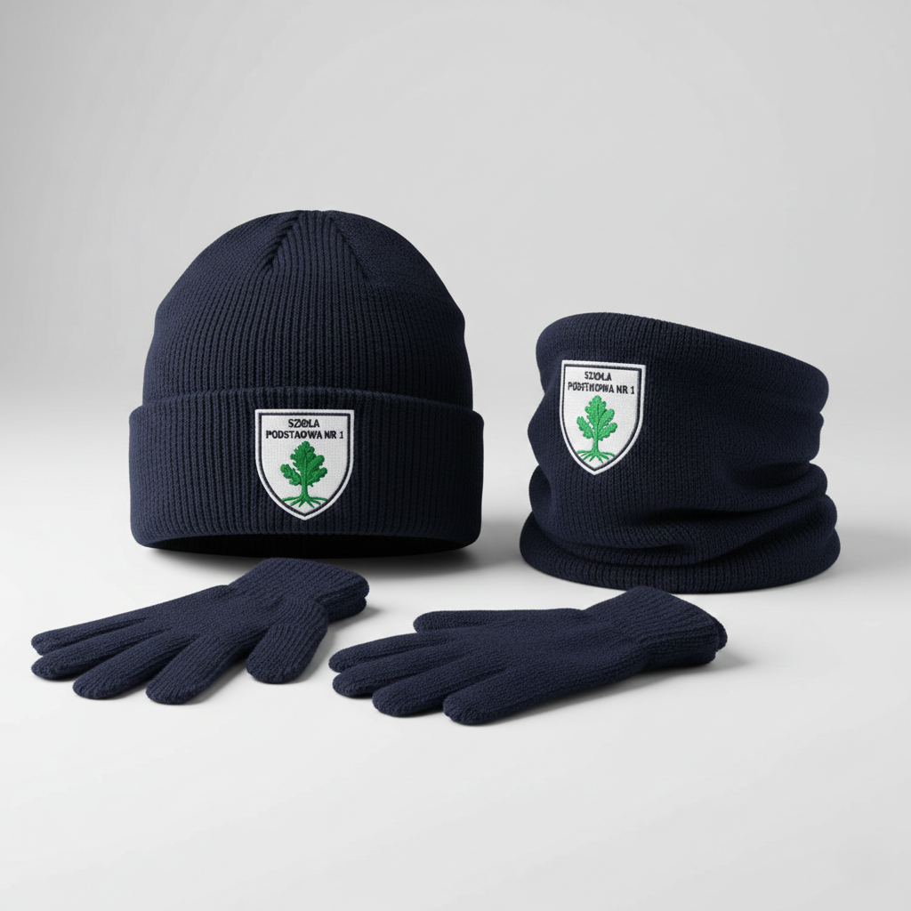 Czapki i akcesoria zimowe z logo szkoły